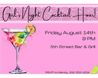 Cocktail Party Invites | Cocktail Party Invitations | Girls Night Out Invitation  | Cocktail Bridal Shower | Girls Night Invitation