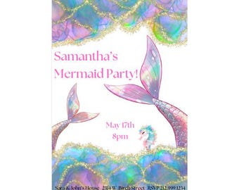 Cute Mermaid Invitations | Unique Mermaid Invitations | Mermaid Birthday Invitations | Editable Mermaid Invitations | Printable Mermaid