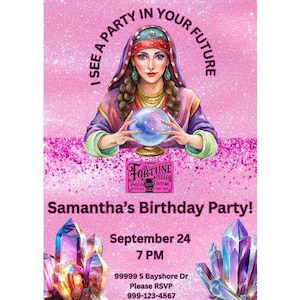 Fortune Teller Template Invitation | Fortune Teller Crystal Ball Invitation | Fortune Teller Birthday Invitation | Fortune Teller Printable