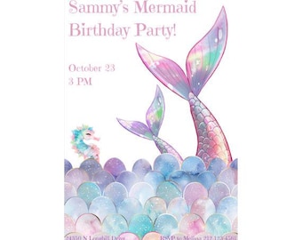 Mermaid Invitations | Unique Mermaid Invitations | Mermaid Birthday Invitations | Editable Mermaid Invitation | Printable Mermaid Invitation