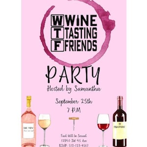 WTF Wine Tasting Friends | Wine Tasting Party invitation | Tasting Party Invitation | At Home Wine Tasting | Wine Event Invitation