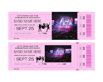 Pink Concert Ticket Invitation | Concert Ticket Template |Birthday Concert Ticket|Concert Ticket Invitation|Editable Concert Ticket Template