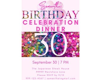 Sequin Birthday Party Invitation ANY AGE | Editable Glam Printable with Sparkle Design | Girls or Women’s Party Template | Instant Download