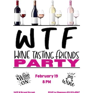 WTF Wine Tasting Friends | Wine Tasting Party invitation | Tasting Party Invitation | At Home Wine Tasting | Wine Event Invitation