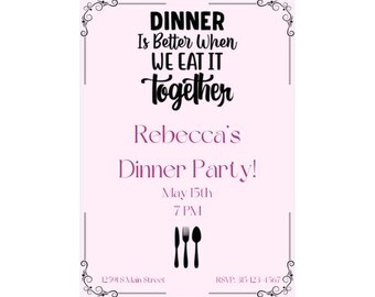 Girl Dinner Party Invitations | Editable Dinner Invitation | Editable Dinner Party | Dinner Invitations | Dinner Party Invitation Template