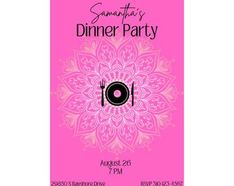 Pink Dinner Party Invitations | Editable Dinner Invitation | Editable Dinner Party | Dinner Invitations | Dinner Party Invitation Template