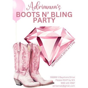 Uitnodiging laarzen en bling | Uitnodiging laarzen met glitters | Laarzen Bling Dames | Feestje met laarzen en bling | Uitnodiging laarzen en bling | Westerse uitnodiging