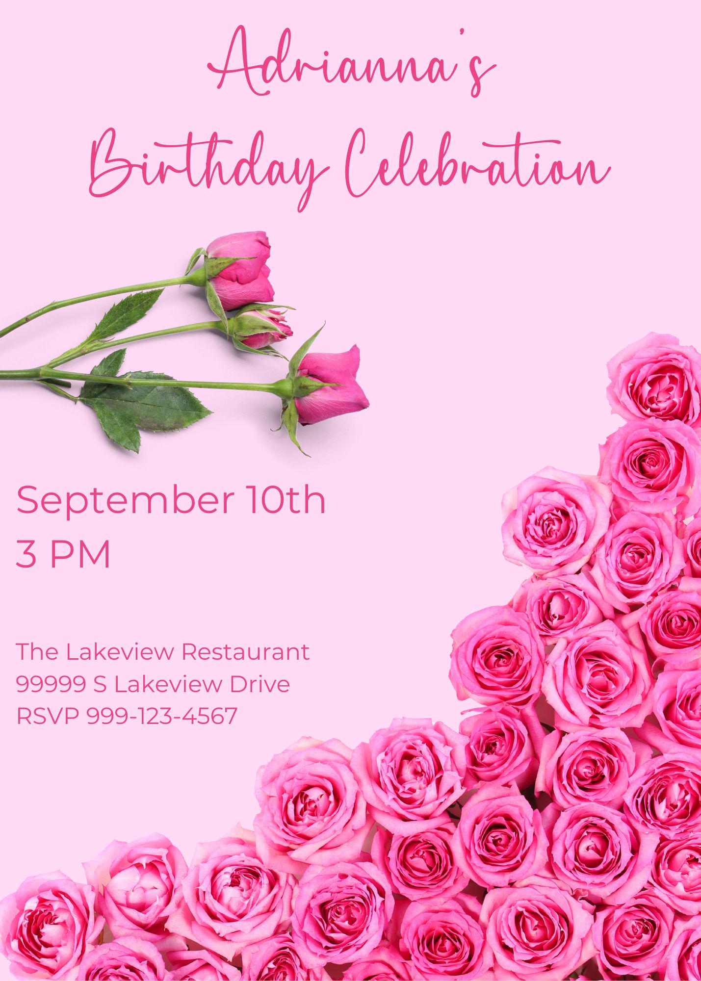 Invit Rose Pink Rose Invitation | Pink Roses Invite | Pink Rose Digital Invitation ...