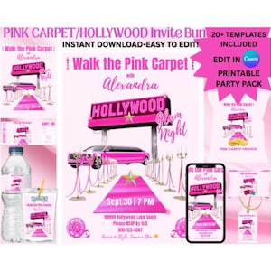 Pink Carpet Hollywood Party Bundle | Teen Glam Birthday Printables | VIP Red Carpet Games Decor Kit | Hollywood Glam Party | Hollywood Pink