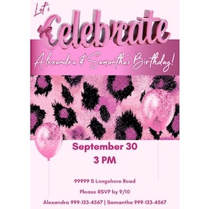 Best Friends Birthday Party Invite | Pink Leopard Printable Template | Combined Birthday Party Invitation | Joint Birthday Party Invitation
