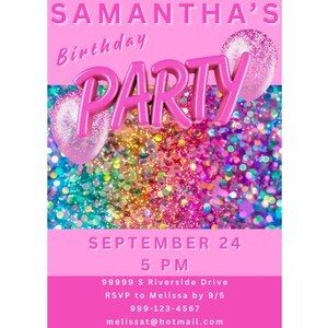 Sparkly Pink Sequin Party Invite | Fun Pink Birthday Invite | Glittery Pink Birthday Template | Sequin Birthday Party Card|Pink Glitter Card