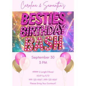 Beste Freunde-Geburtstags-Party Printable | Besties Geburtstagsparty digitaler Download | BFF Geburtstagseinladung für Mädchen |Glam Besties Geburtstag einladen