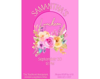 Pink Floral Luncheon Invite | Lunch Invitation | Lunch Party Invite | Invitations for Women's Luncheon | Luncheon Invitation Template