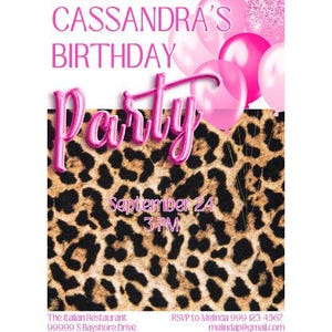 Leopard Invites | Leopard Print Invitation | Girls Birthday Invitation | Girls Birthday Invites | Leopard Print Invite | Pink Leopard Invite