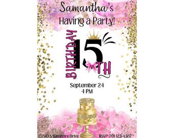 Birthday Invitation for Girls 15 | 15th Birthday Invitation Girls | Birthday Template | Party Invites 15th Birthday | 15 Year Old Birthday