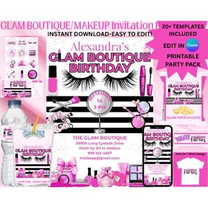 Glam Boutique Birthday Party Printable Bundle | Makeup Store-Inspired Pink Girl Spa Decor & Games | VIP Glam Squad Invite | Pink Glam Party