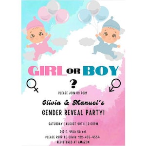 Gender Reveal Invitations | Gender Reveal Party Invitations | Baby Gender Reveal Invites | Gender Reveal Invitations Editable | Canva Invite