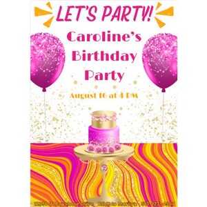 Fun Girls Party Invites | Pink and Orange Invites |  Unique Party Invitation | Birthday Invitations Photo | Bling Party | Bling Invitation