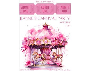 Invitaciones para fiestas de carnaval / Invitaciones para carnaval de niñas / Invitaciones con temática de carnaval / Invitación de carnaval editable / Invitación de feria imprimible