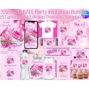 Pink Sneaker Ball Bündel | Sneaker Ball Vorlagen | Sneaker Ball Chip Tasche | Turnschuh Ball Etiketten | Sneaker Ball Ticket | Sneaker Ball Geschenkanhänger