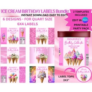 Personalized Ice Cream Labels Quart Size | Custom Ice Cream Party Labels | Editable Ice Cream Quart Labels | DIY Ice Cream Labels