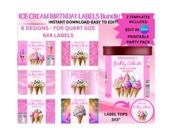 Personalized Ice Cream Labels Quart Size | Custom Ice Cream Party Labels | Editable Ice Cream Quart Labels | DIY Ice Cream Labels