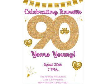 90th Birthday Invitations | 90 th Birthday Party Invitations | 90 the Birthday Invitations | 90 th Birthday Invitations | 90 Birthday Invite