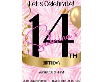 14th Birthday Invite Girl | 14th Birthday Invitation Girls | Birthday Template | Party Invites 14th Birthday | 14th Birthday Party Girls