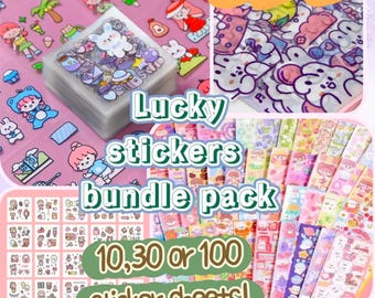 10/30/100 Sheets Mystery Sticker Lucky Bag Bundle Cute Glitter Sticker| Animals,Cartoon,PVC Sticker Sheets Fresh design added frequently