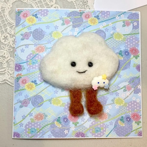 Carte nuage 3D personnalisée en feutre de laine fait main - Joli nuage avec mini breloque fond origami message personnalisé Adorable Royaume-Uni fait main