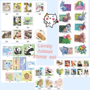 Set de tampons d'animaux d'occasion au Japon - Beaux chats, chiens, perroquets et animaux de zoo | Emballé avec du papier cartonné et une enveloppe en papier sulfurisé