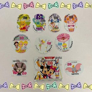 Con tarjeta de stock Japón 2013 G76 juego de sellos usados Winnie the Pooh Mickey Mouse Dumbo Mickey franqueo con opciones de tarjetas de felicitación personalizadas