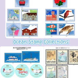 Con cartoncino per francobolli - Francobolli giapponesi usati - Collezione oceano, isole ed esplorazione 4 set per selezione