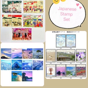 Con tarjeta de stock - Sellos postales japoneses usados - Serie Naturaleza e Historia / Juego de 3 / Monte Fuji, Restauración Meiji y Cumbre del G7