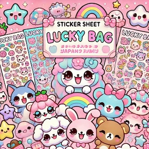 Paquete de 10/30/100 hojas de pegatinas misteriosas con forma de bolsa de la suerte, pegatinas con purpurina bonitas, animales, dibujos animados, hojas de pegatinas de PVC. Diseño nuevo agregado con frecuencia