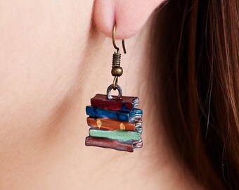 Bücher Bibliothek baumeln Realistische bunte lustige Studie Schule Wissenschaft Ohrringe, Lehrer Ohrringe, Studenten Ohrringe, College Ohrringe Geschenk