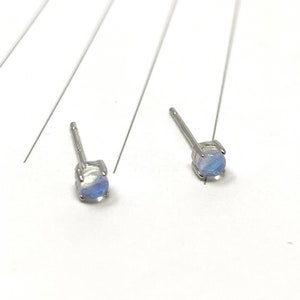 Gemstone Minimalist Earrings, S925 Sterling Silver Earrings, Rainbow Studs, Moonstone Small Stud Earrings, Tiny Moonstone Cabochon Earrings