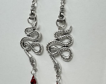 Snake Dangle Earrings, Gold Plated Serpent Jewelry, Gift For Her