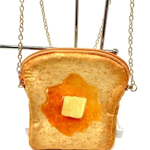 French Toast Shoulder Bag, Small Realistic Food Design Bag, Quirky Funny Designer Crossbody Mini Purse Orange Handbag Gift for Her