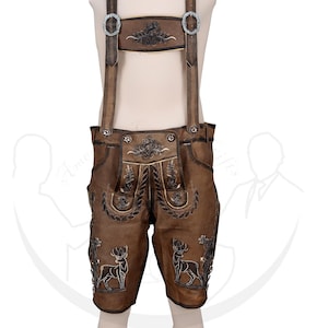 Men&#39;s Lederhosen Oktoberfest Shorts, Cowhide Leather Short For Men&#39;s, Bavarian Lederhosen German Shorts Trachten With Embroidery Suspenders