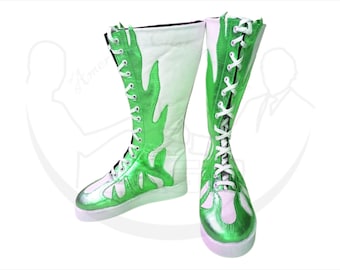 Stivali da wrestling personalizzati da uomo e da donna, stivali lunghi bianchi da wrestling professionistico, pelle originale al 100%, stivali da wrestling personalizzabili con stile allacciato