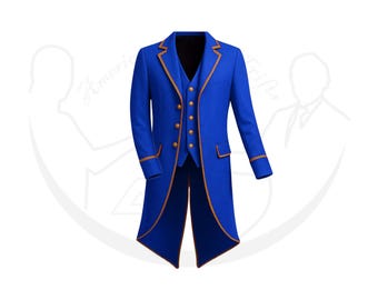 Blauwe steampunk-jurk heren: handgemaakte gotische Victoriaanse cosplayjas