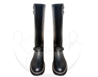 Men's Black Leather Horse Riding Boots, Handmade Long Equestrian Boots, Durable Riding Shoes with Black Sole, Tall Leather Horseback Boot