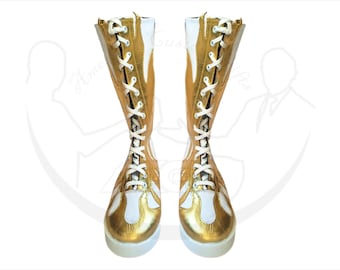 Stivali da wrestling bianchi personalizzati, stivali da wrestling in pelle fatti a mano, personalizzabili, con lacci anteriori, stivali da wrestling in vera pelle al 100%.