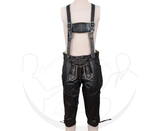 Lederhosen Shorts, Men's Handmade Lederhosen Shorts, Real Cowhide Lederhosen Black Pants, Bavarian Trachten Oktoberfest Outfit