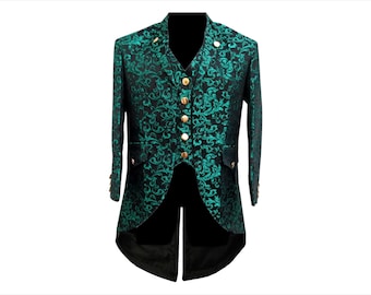 Custom Men's Steampunk Tailcoat, Handmade Victorian Tailcoat, Custom Brocade Long Coat, Boyfriend Gift