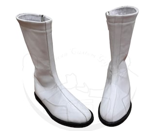 Men's Women Wrestling Leather Long Boots, Handmade White Leather Boots, Adjustable Size Boots, Tall Boots With Rubber Sheet Sole