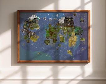 Oldschool Runescape Weltkarte Wandkunst, Jagex Poster, OSRS Weltkarte Leinwand Drucke, MMO, Andrew Gower, Funorb