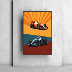 Formula One Race Wall Print, Modern Car Poster, Retro F1 Cars Poster, Wall Art Decor, Gift for Motor Racing Fan, Unframed