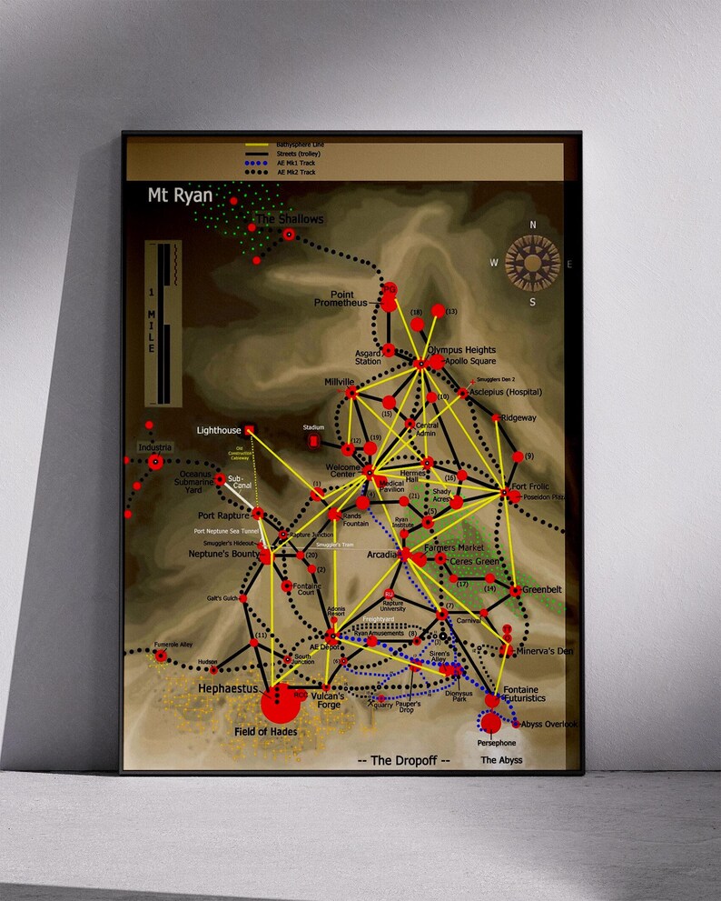 Map of Bioshock Wall Print, Bioshock Wall Poster, Gaming Room Wall Art ...